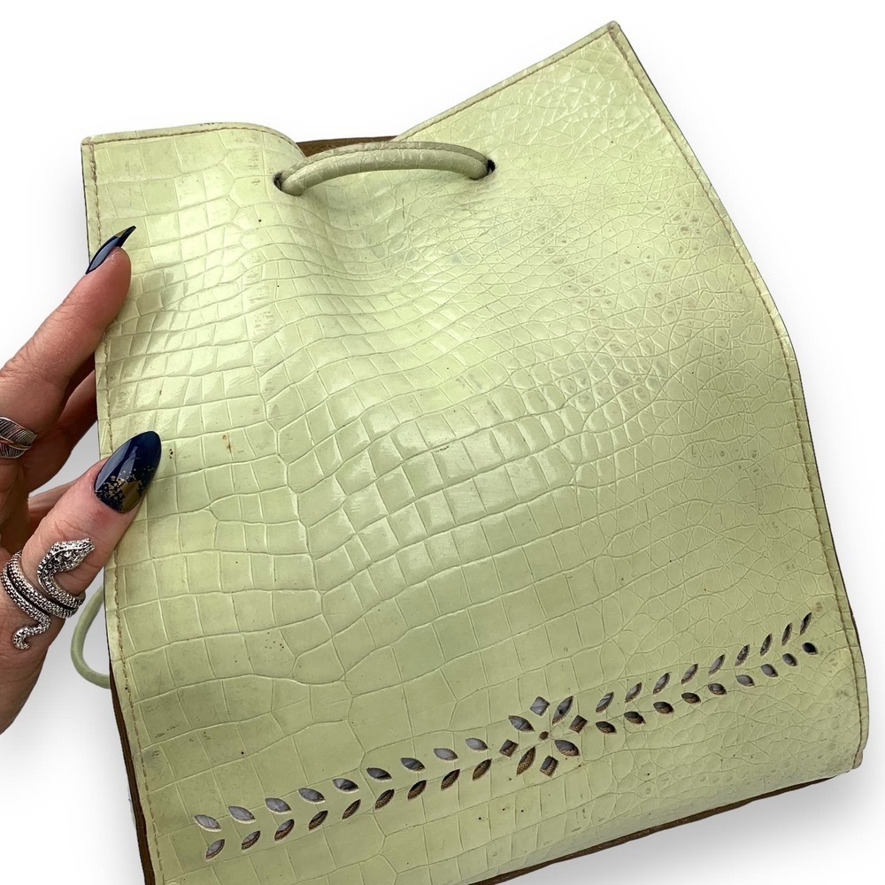 90's designer MONDANI NEW YORK green crocodile leather backpack / shoulder bag - Picture 9 of 15